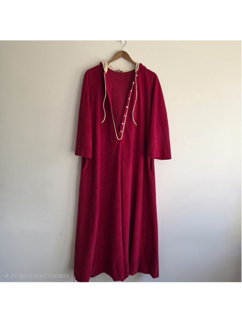 Vintage Vanity Fair Robe Red Brushed Velour With Hood Pockets 70s House Coat